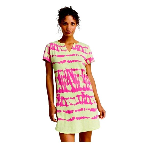 LISA TODD THE SHAKE UP Luxury Cotton Dress Split Neck Bright Colors Size Medium - Picture 1 of 10